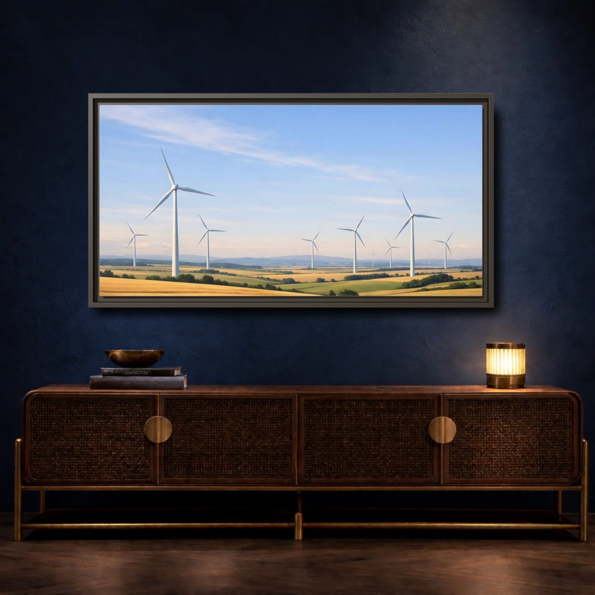Landscape Nature Wind Turbines Farm - Framed Canvas Wall Art Print - YesArtYes