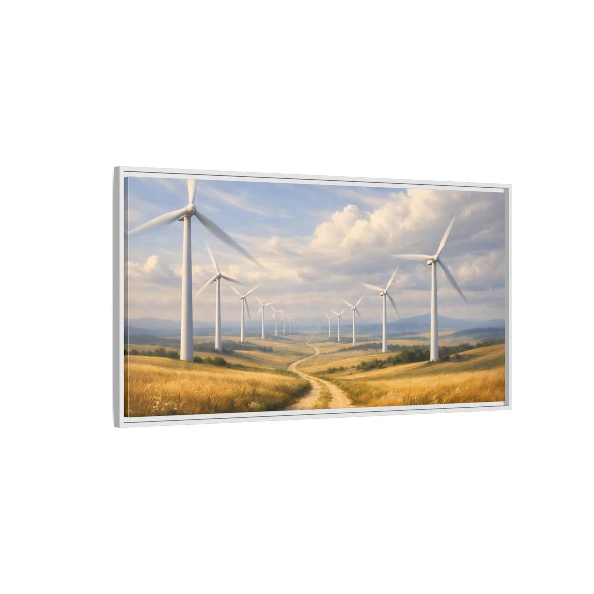 Landscape Nature Wind Turbines Golden Field - Framed Canvas Wall Art Print - YesArtYes
