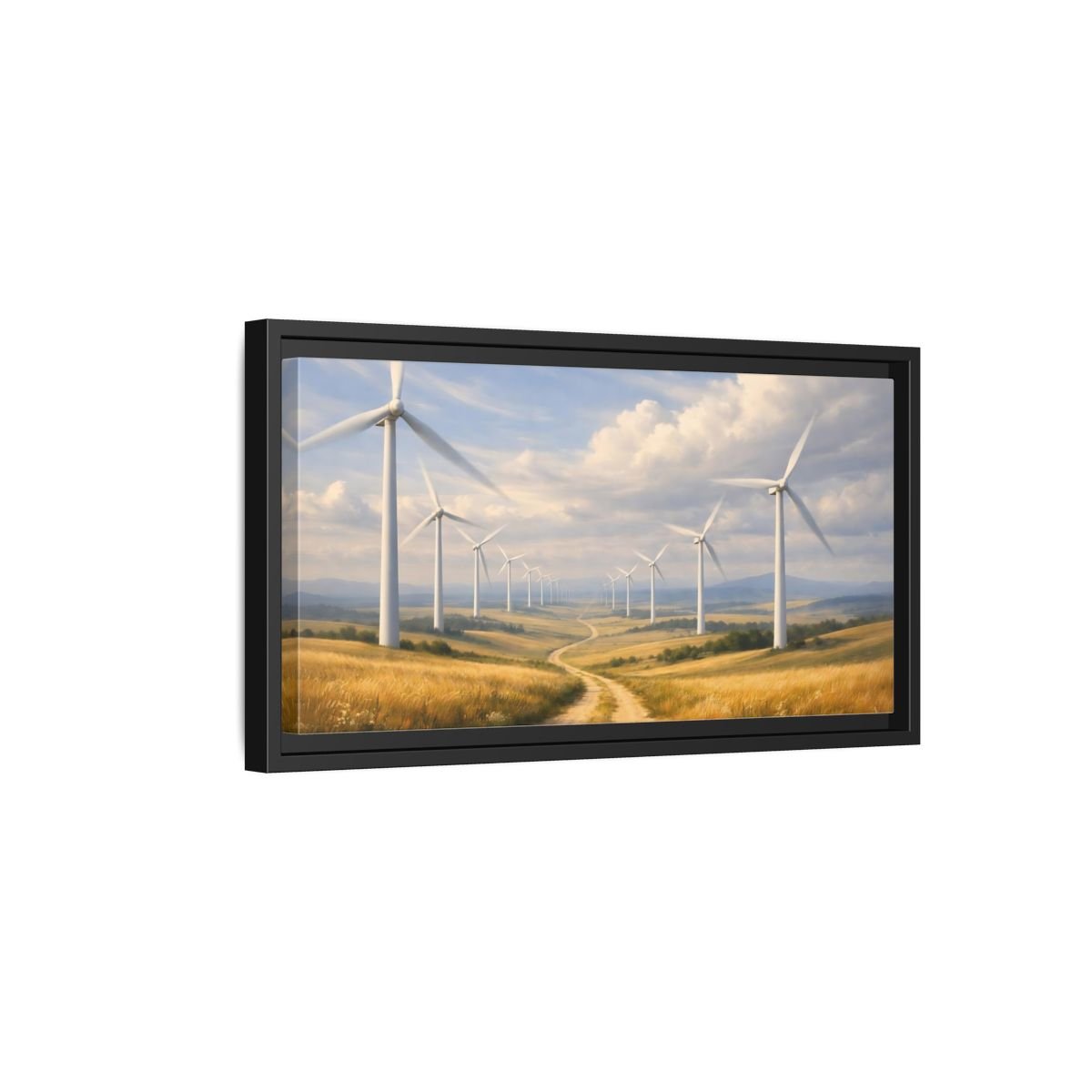 Landscape Nature Wind Turbines Golden Field - Framed Canvas Wall Art Print - YesArtYes