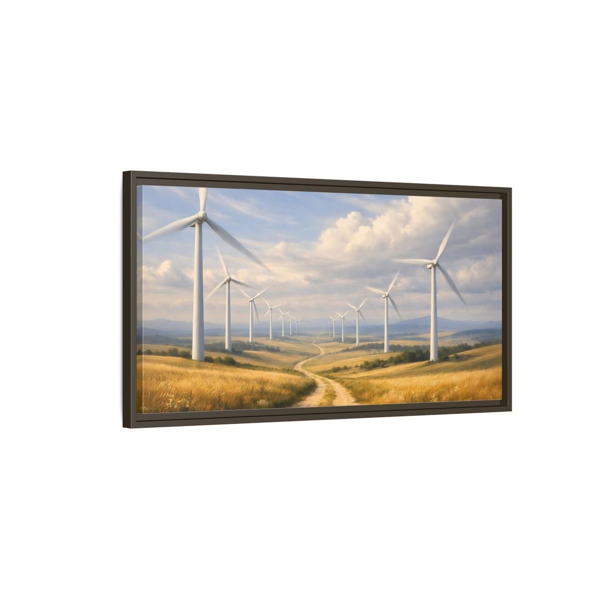 Landscape Nature Wind Turbines Golden Field - Framed Canvas Wall Art Print - YesArtYes