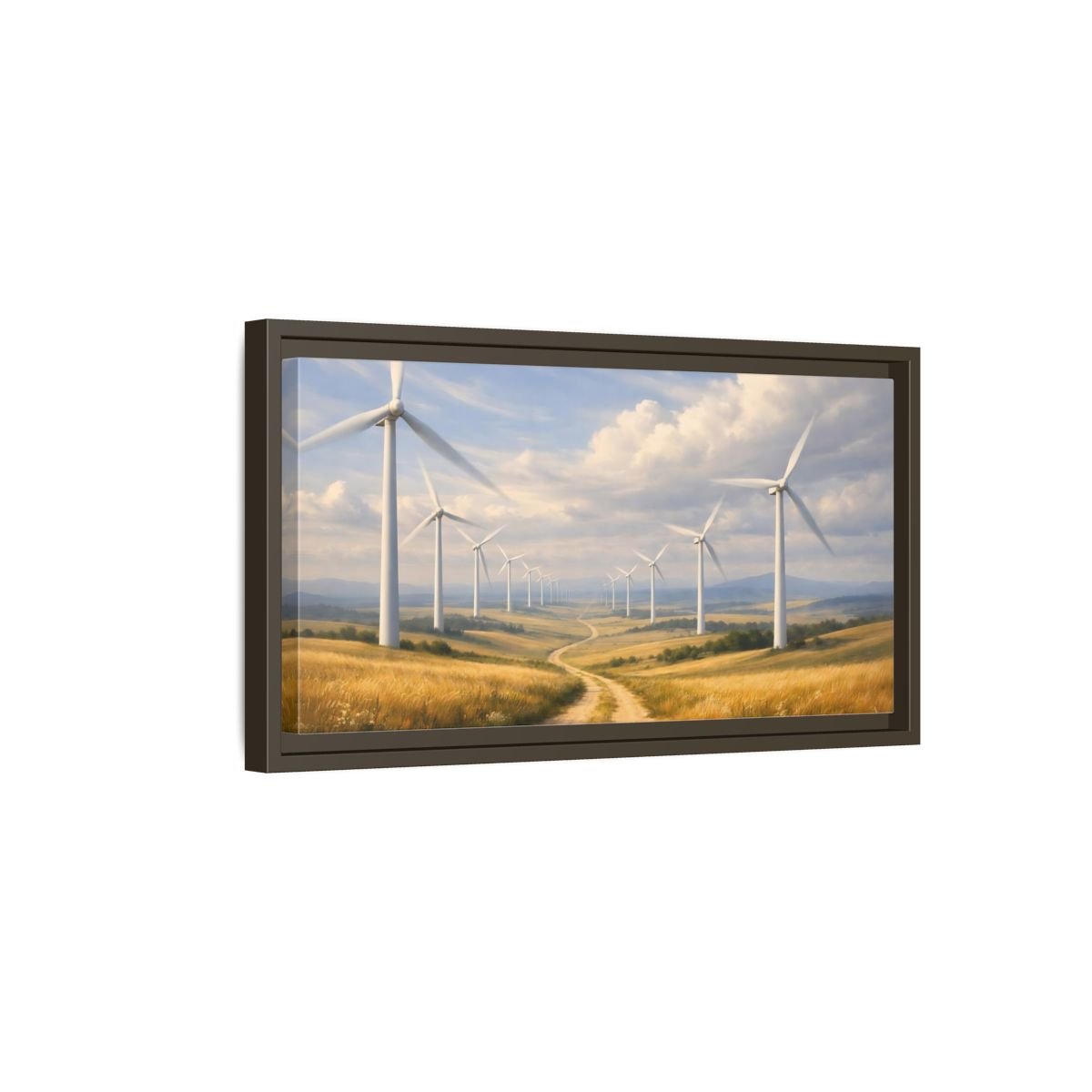 Landscape Nature Wind Turbines Golden Field - Framed Canvas Wall Art Print - YesArtYes