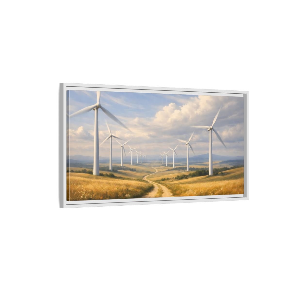 Landscape Nature Wind Turbines Golden Field - Framed Canvas Wall Art Print - YesArtYes