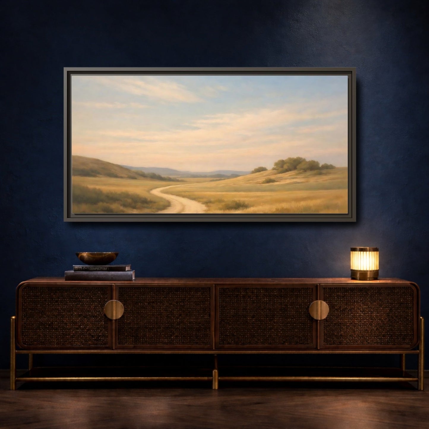 Landscape Nature Winding Road Golden Fields - Framed Canvas Wall Art Print - YesArtYes