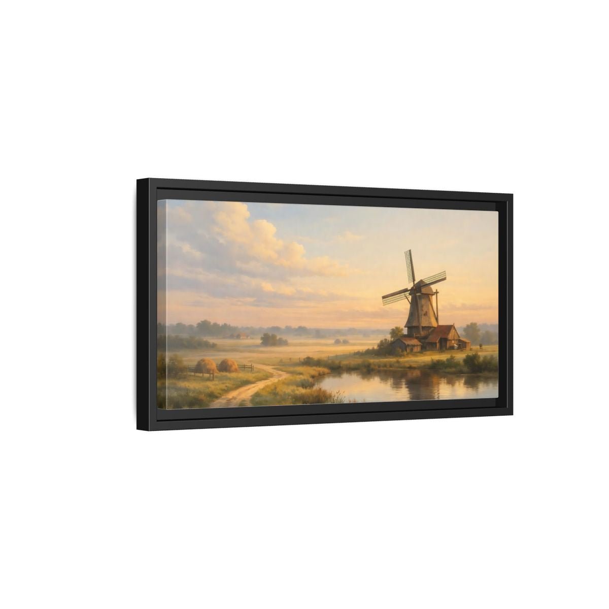 Landscape Nature Windmill Golden Hour - Framed Canvas Wall Art Print - YesArtYes