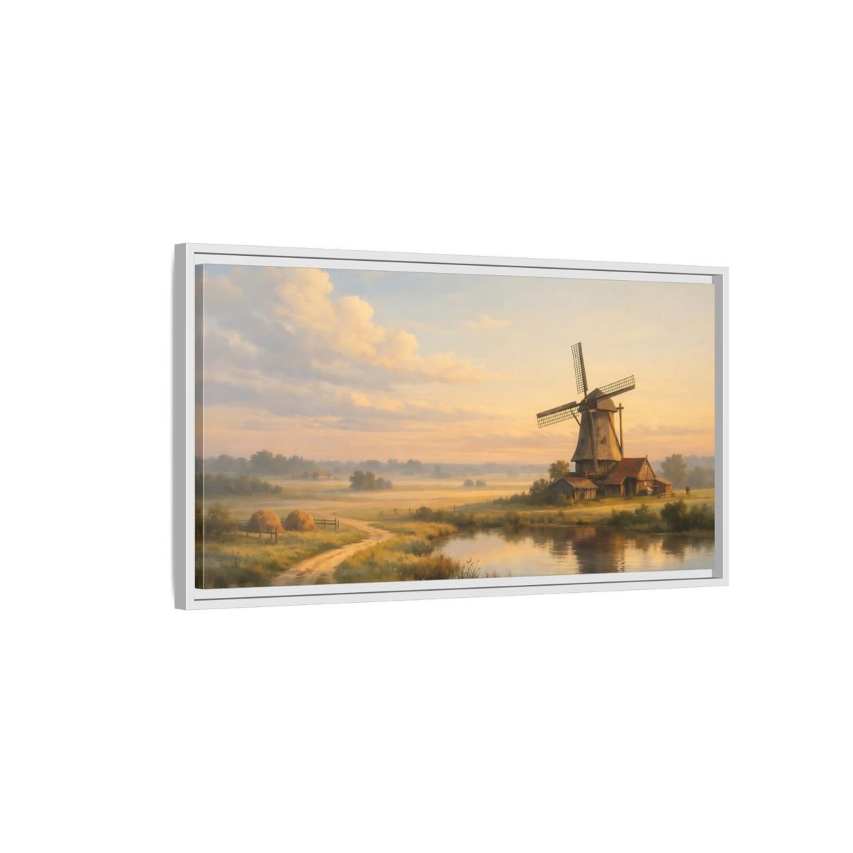 Landscape Nature Windmill Golden Hour - Framed Canvas Wall Art Print - YesArtYes