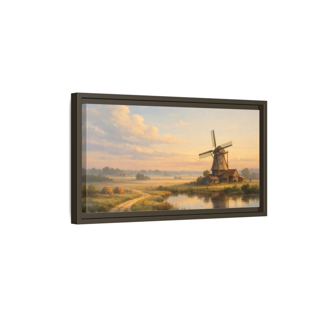 Landscape Nature Windmill Golden Hour - Framed Canvas Wall Art Print - YesArtYes