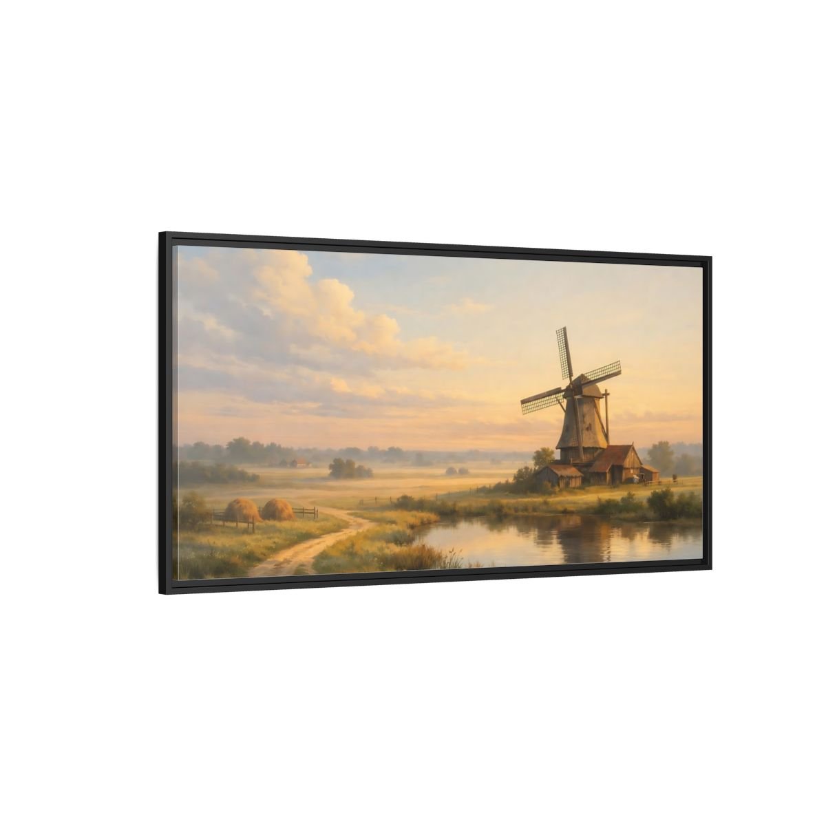 Landscape Nature Windmill Golden Hour - Framed Canvas Wall Art Print - YesArtYes