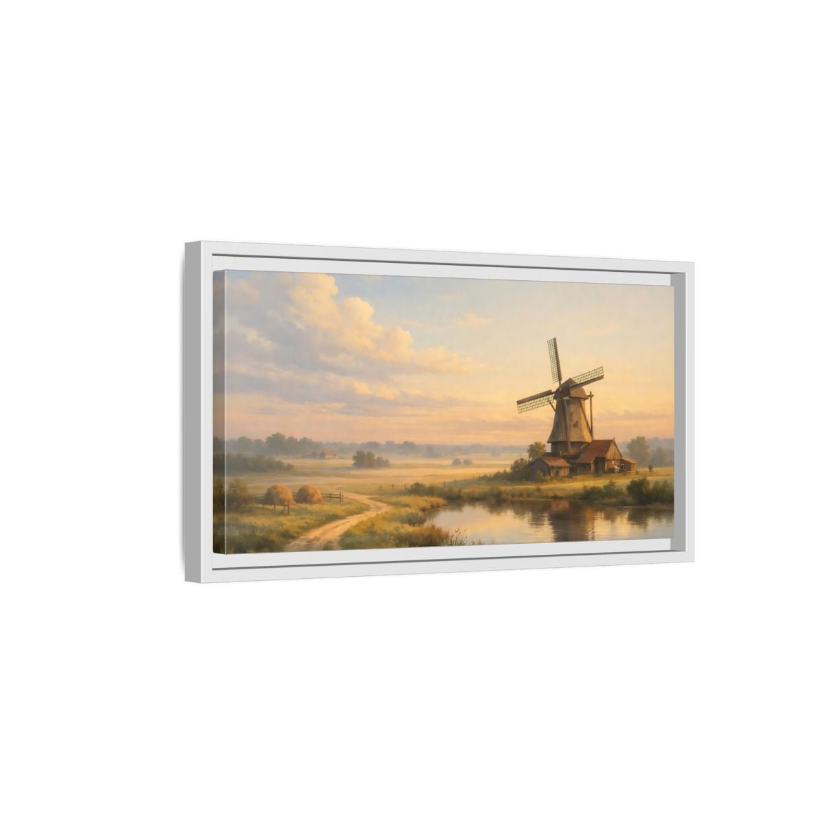 Landscape Nature Windmill Golden Hour - Framed Canvas Wall Art Print - YesArtYes