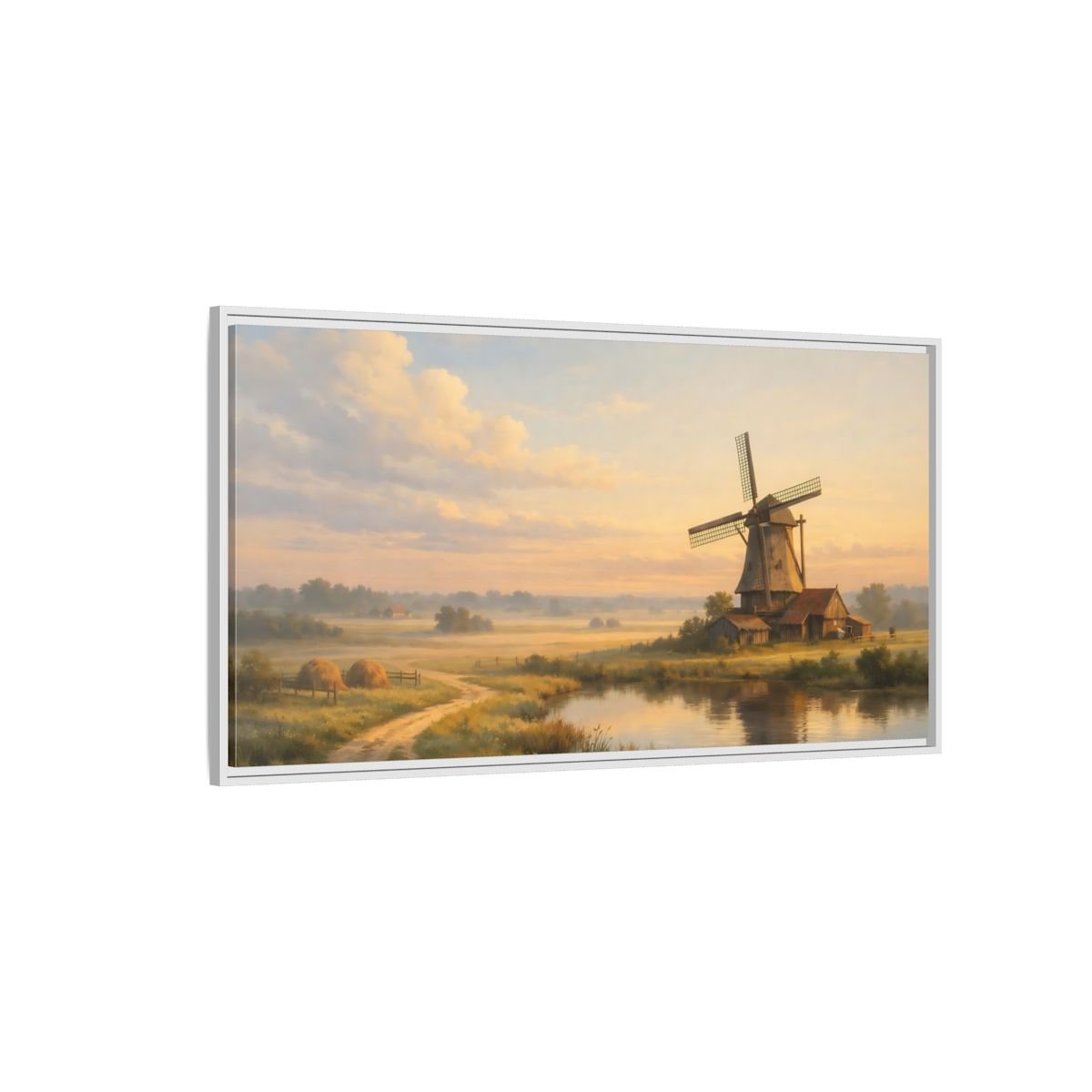 Landscape Nature Windmill Golden Hour - Framed Canvas Wall Art Print - YesArtYes