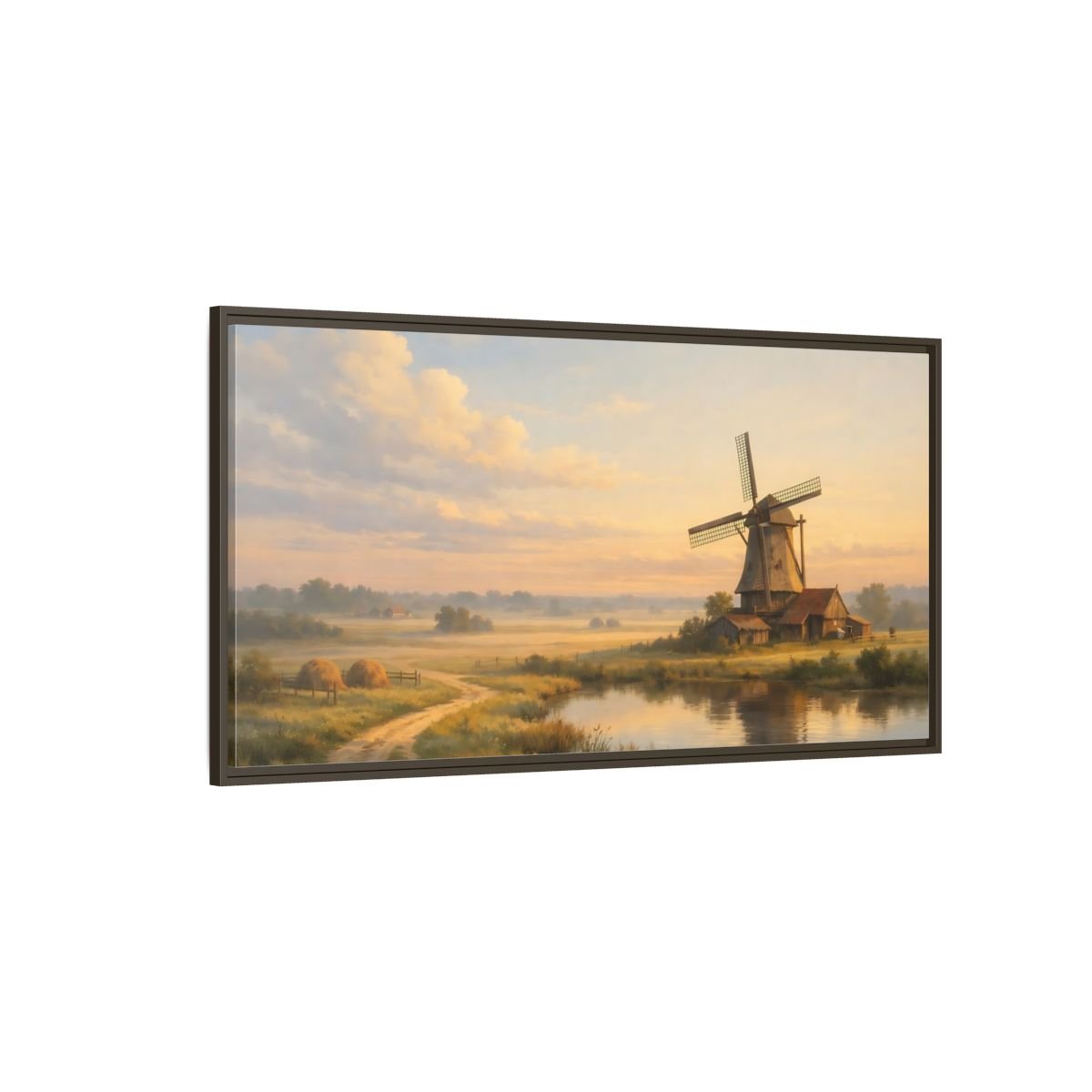 Landscape Nature Windmill Golden Hour - Framed Canvas Wall Art Print - YesArtYes