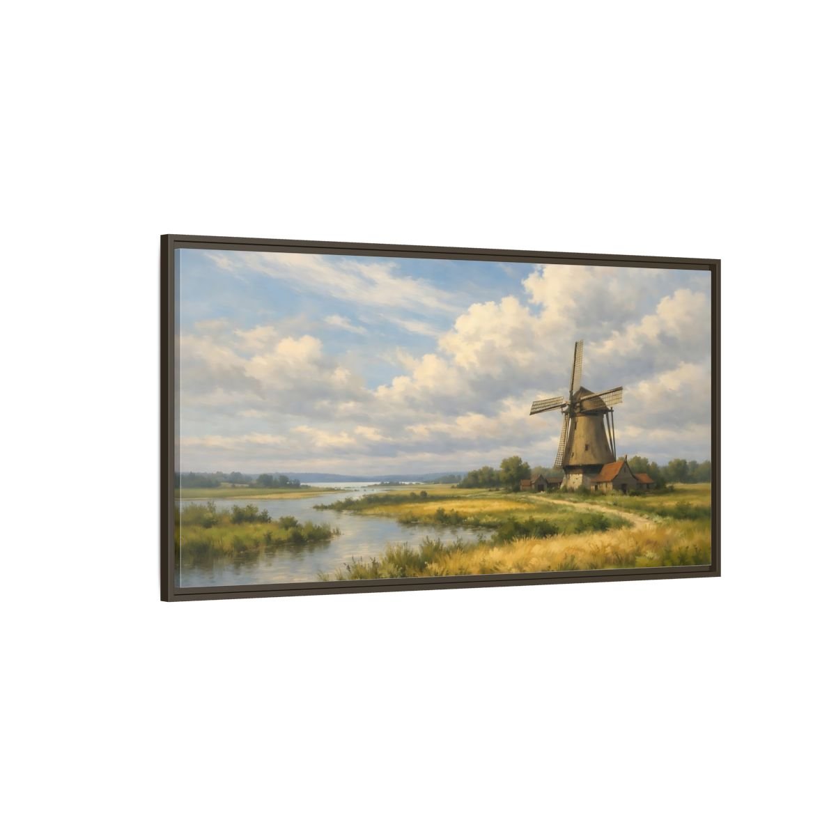Landscape Nature Windmill Rural - Framed Canvas Wall Art Print - YesArtYes