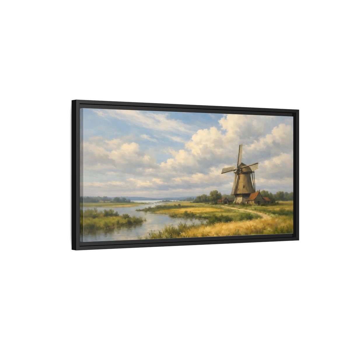 Landscape Nature Windmill Rural - Framed Canvas Wall Art Print - YesArtYes