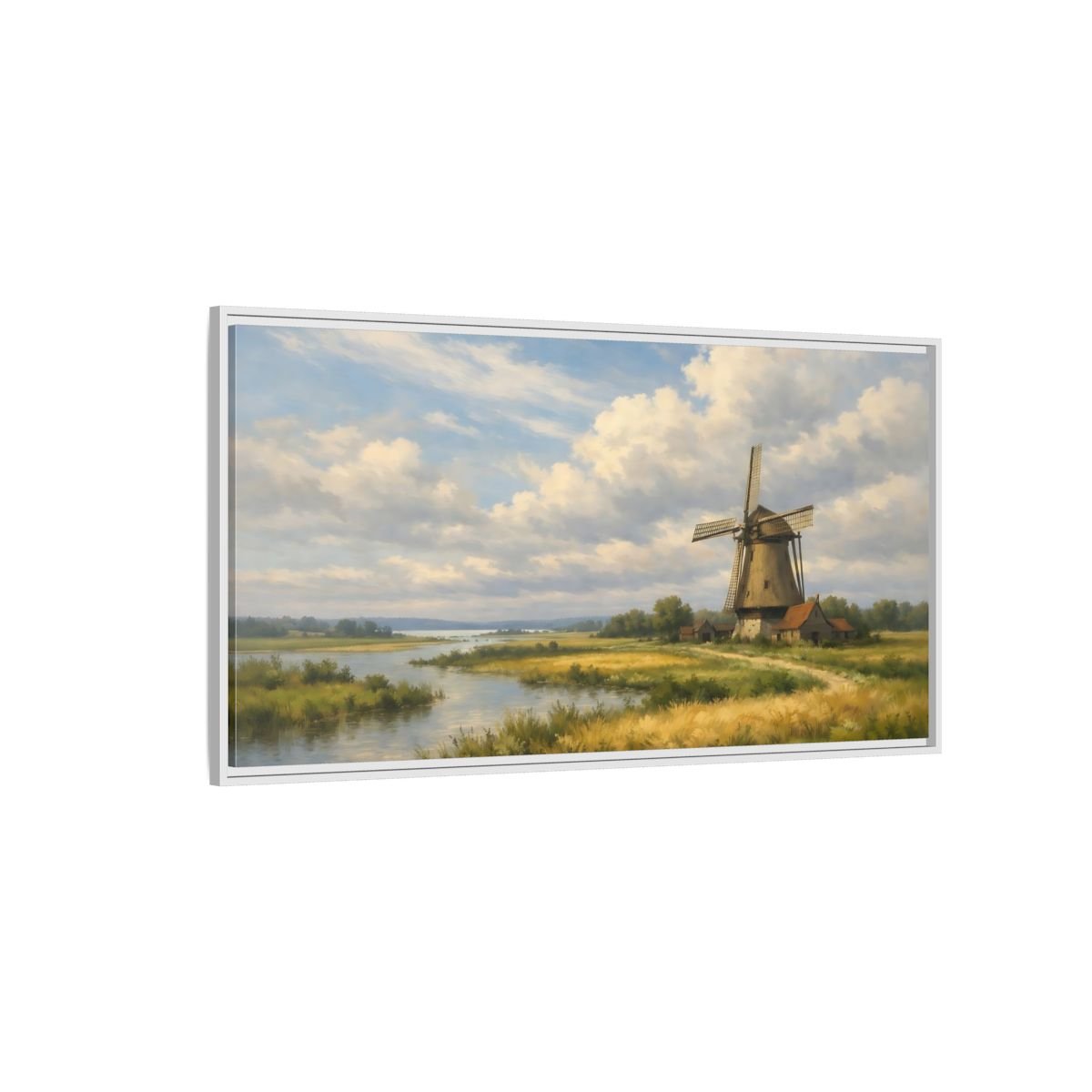 Landscape Nature Windmill Rural - Framed Canvas Wall Art Print - YesArtYes