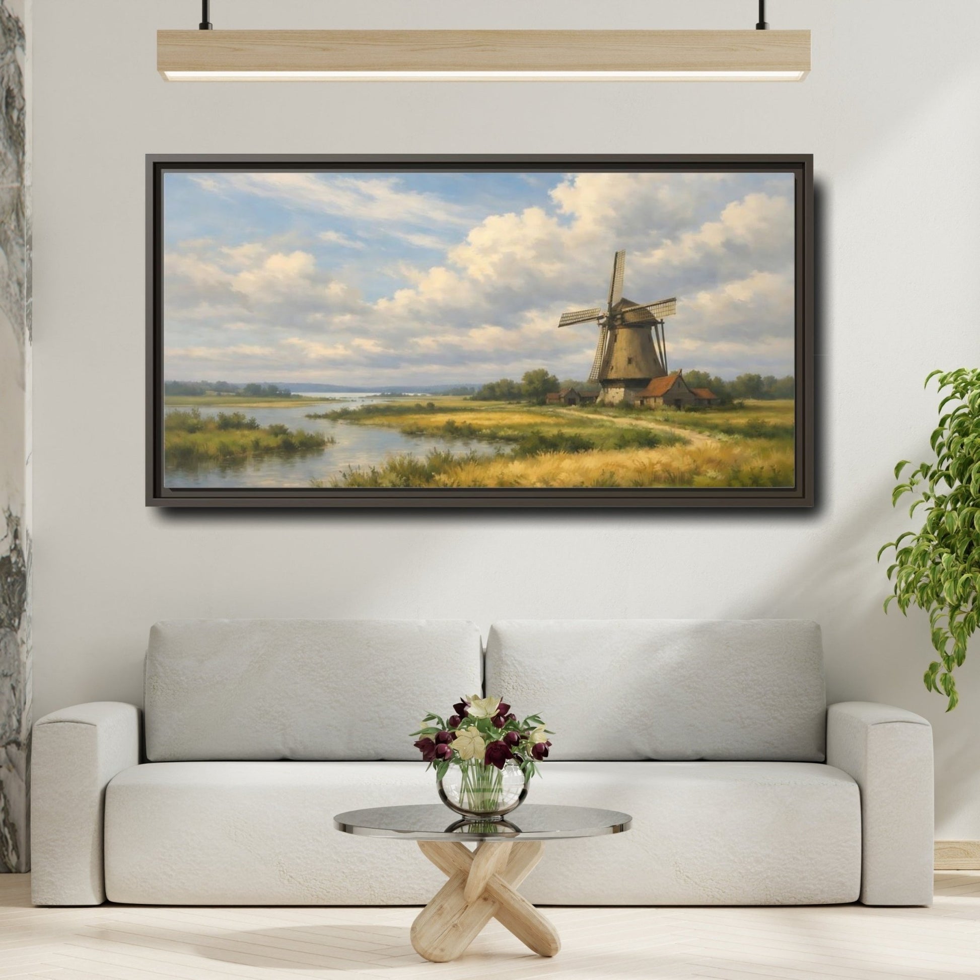 Landscape Nature Windmill Rural - Framed Canvas Wall Art Print - YesArtYes