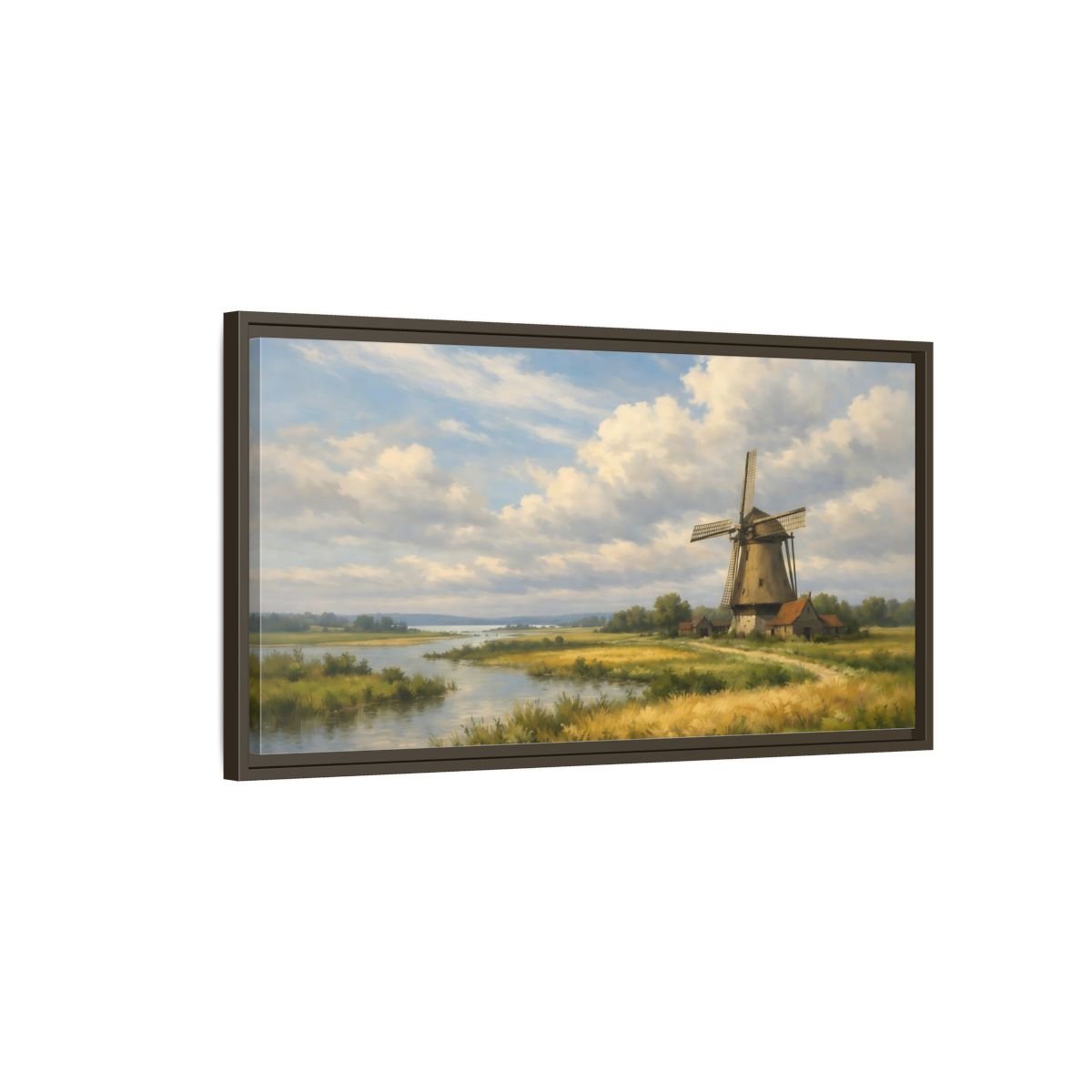 Landscape Nature Windmill Rural - Framed Canvas Wall Art Print - YesArtYes