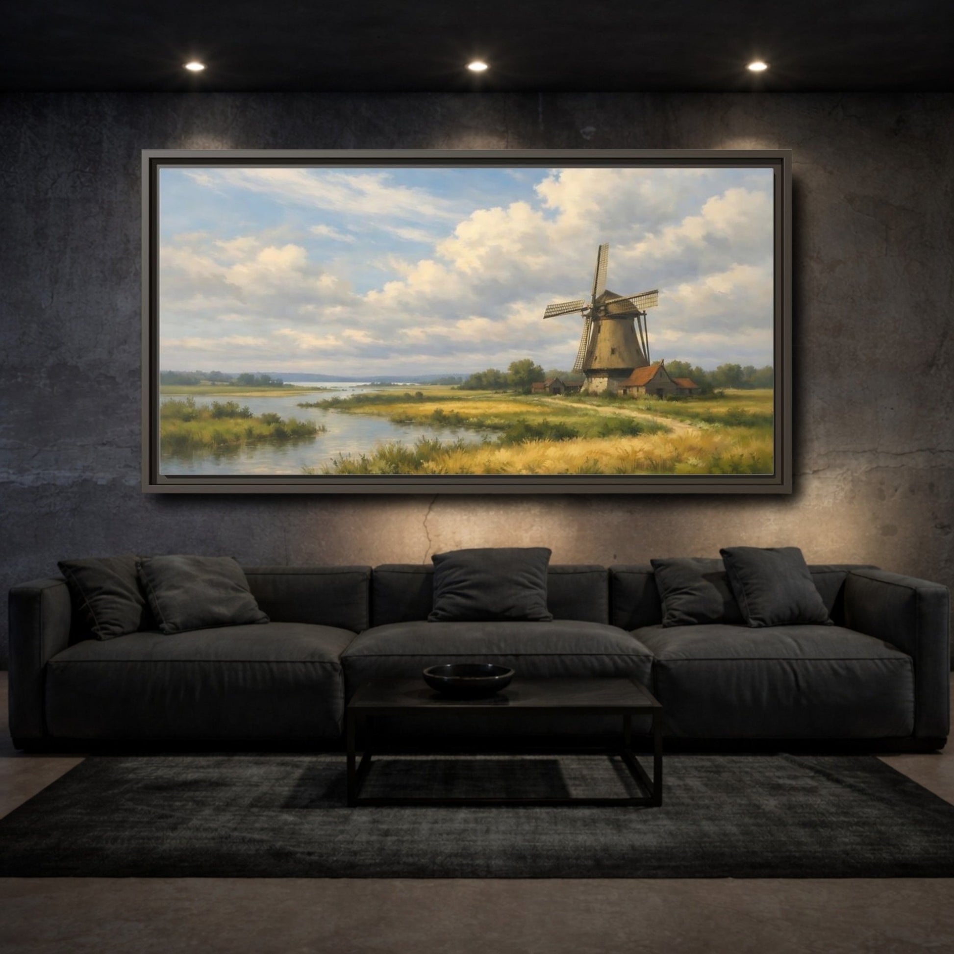 Landscape Nature Windmill Rural - Framed Canvas Wall Art Print - YesArtYes