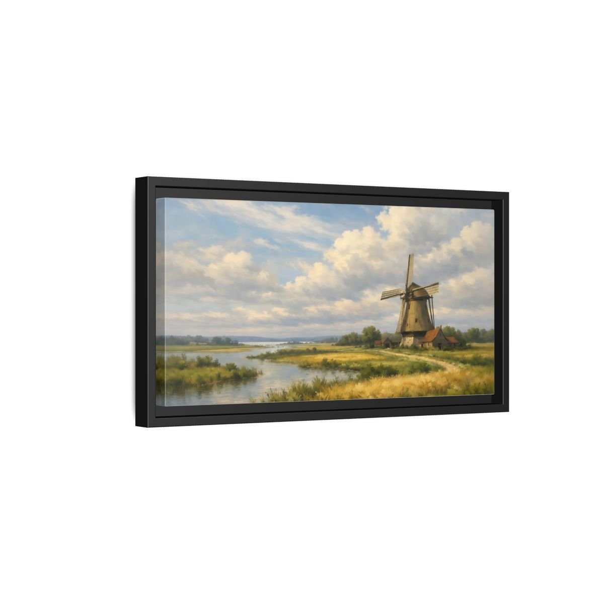 Landscape Nature Windmill Rural - Framed Canvas Wall Art Print - YesArtYes