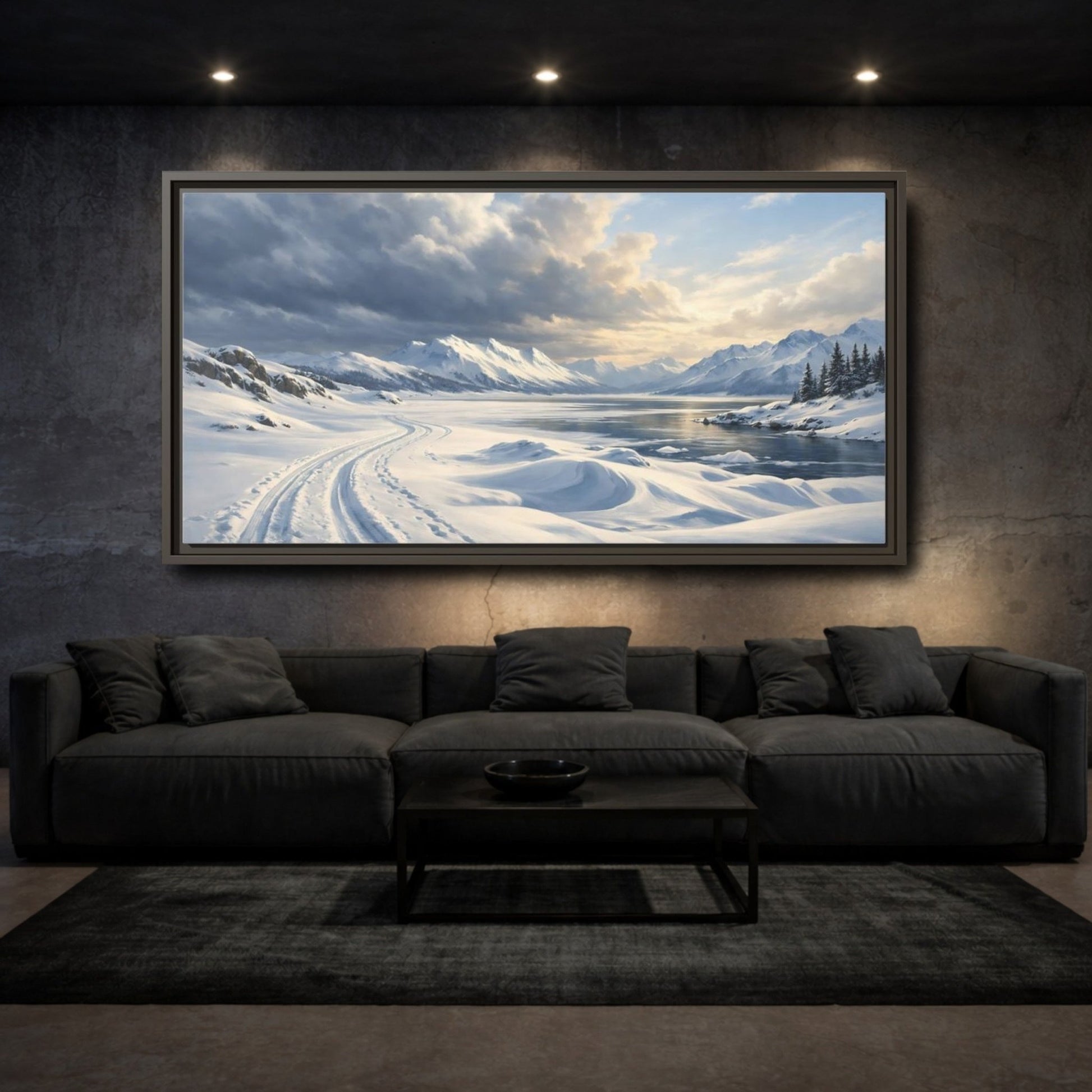 Landscape Nature Winter Blue - Framed Canvas Wall Art Print - YesArtYes