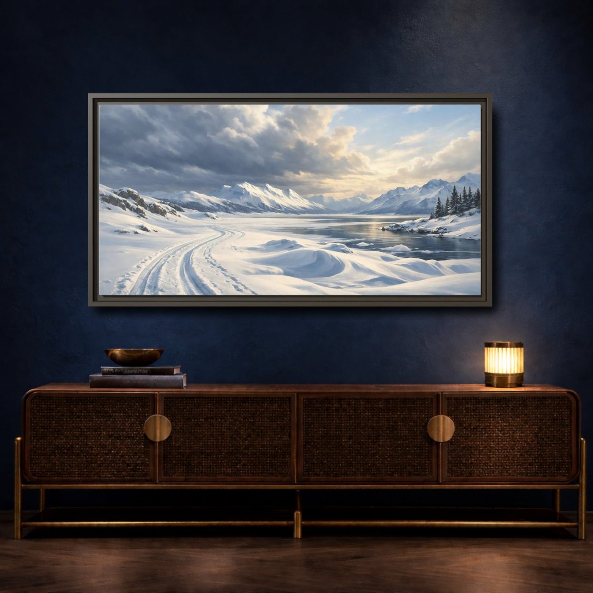 Landscape Nature Winter Blue - Framed Canvas Wall Art Print - YesArtYes