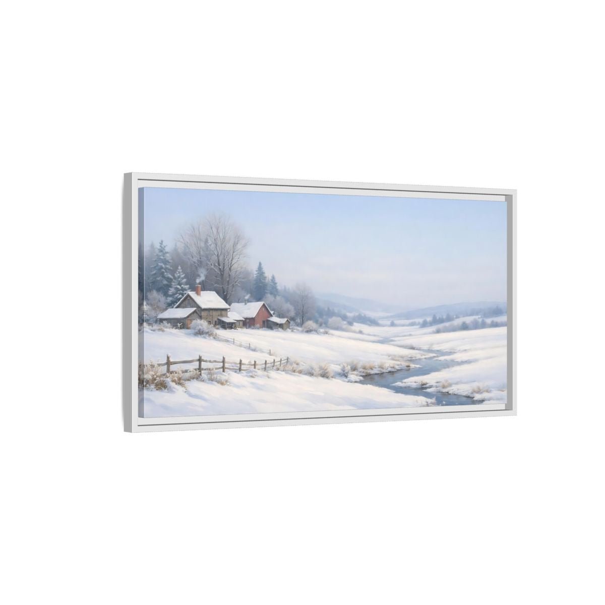 Landscape Nature Winter Farm - Framed Canvas Wall Art Print - YesArtYes