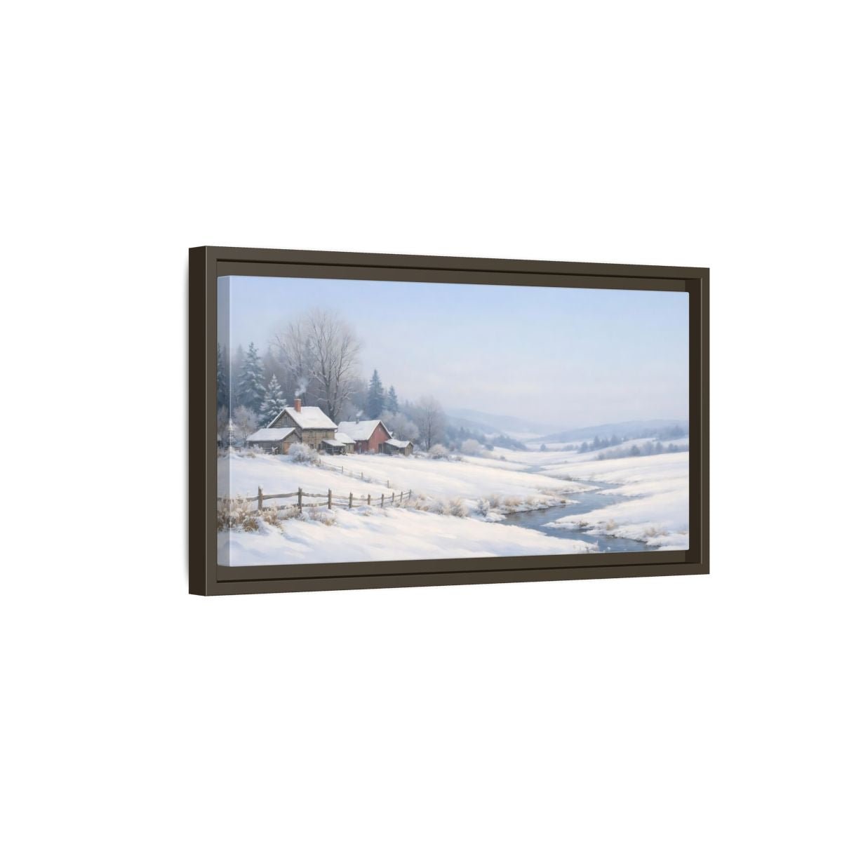 Landscape Nature Winter Farm - Framed Canvas Wall Art Print - YesArtYes