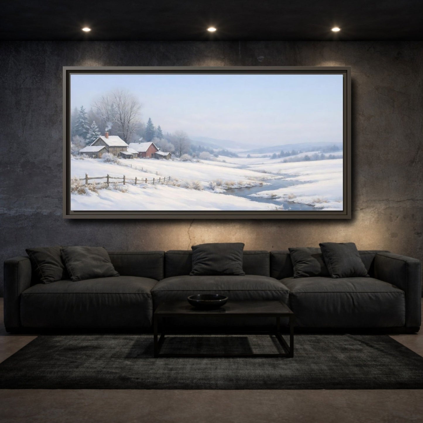 Landscape Nature Winter Farm - Framed Canvas Wall Art Print - YesArtYes