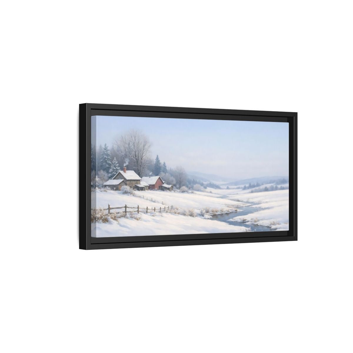 Landscape Nature Winter Farm - Framed Canvas Wall Art Print - YesArtYes