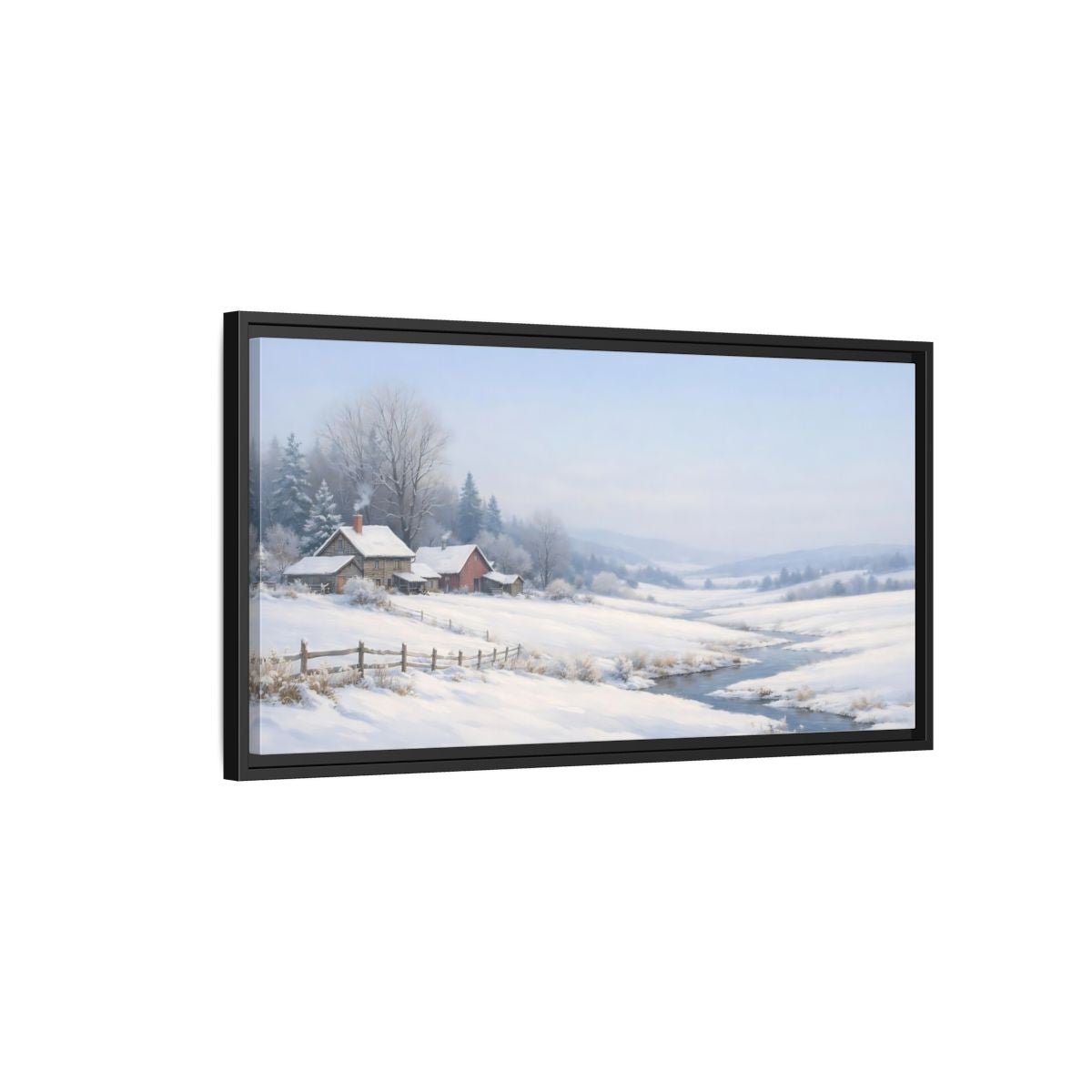 Landscape Nature Winter Farm - Framed Canvas Wall Art Print - YesArtYes