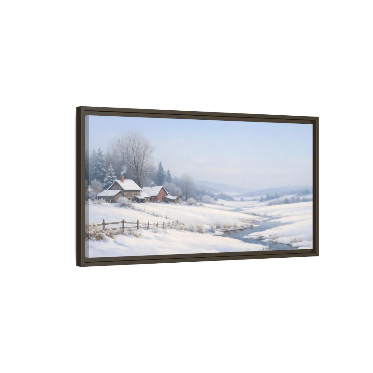 Landscape Nature Winter Farm - Framed Canvas Wall Art Print - YesArtYes