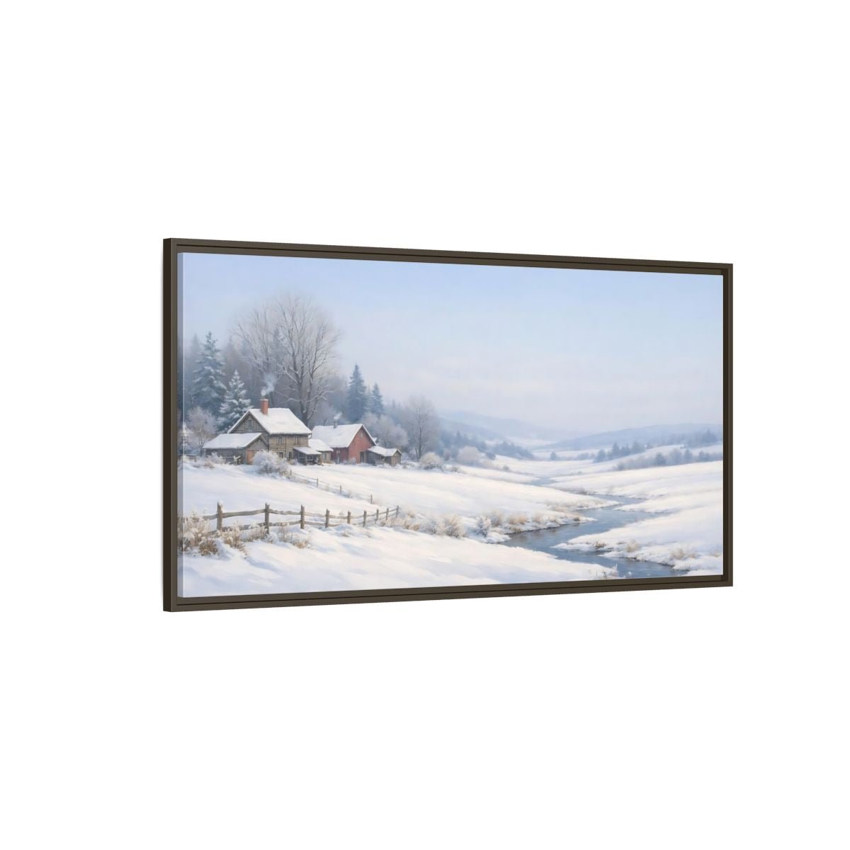 Landscape Nature Winter Farm - Framed Canvas Wall Art Print - YesArtYes