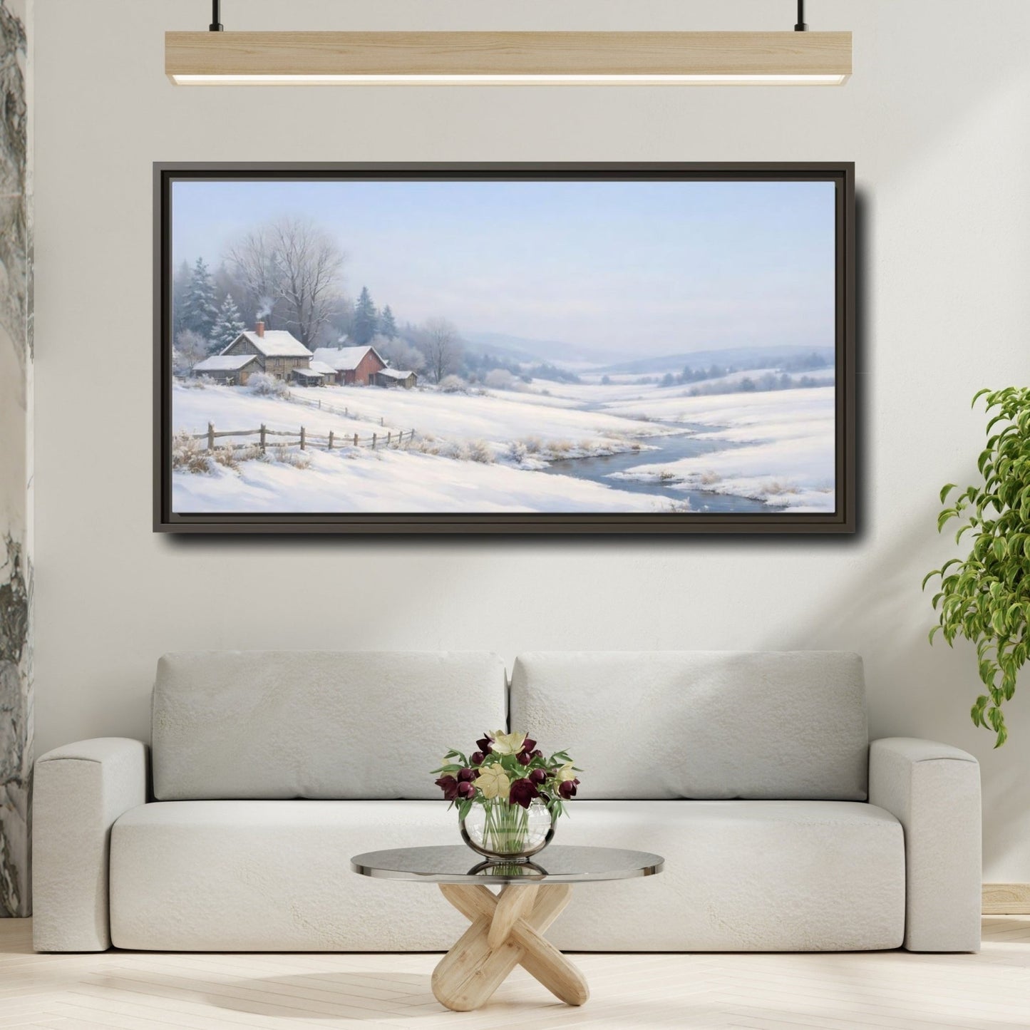 Landscape Nature Winter Farm - Framed Canvas Wall Art Print - YesArtYes