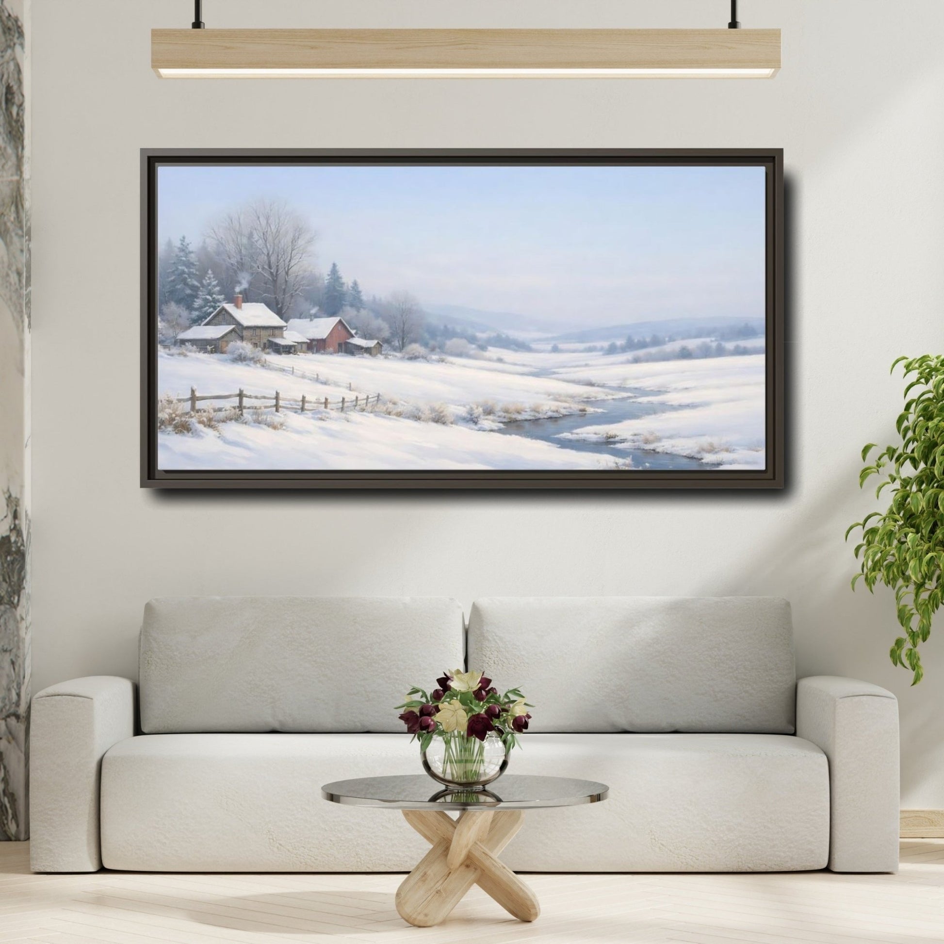 Landscape Nature Winter Farm - Framed Canvas Wall Art Print - YesArtYes
