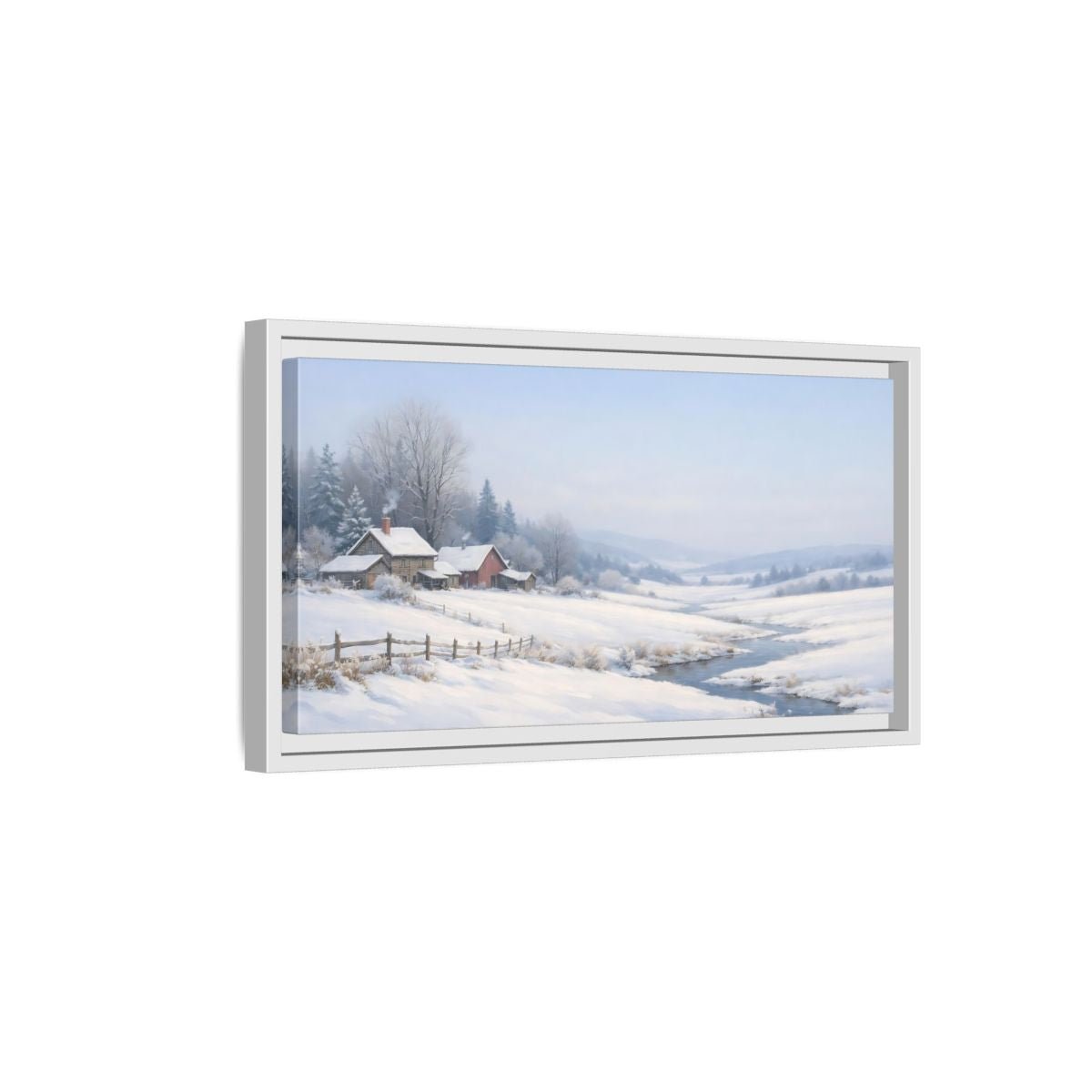 Landscape Nature Winter Farm - Framed Canvas Wall Art Print - YesArtYes