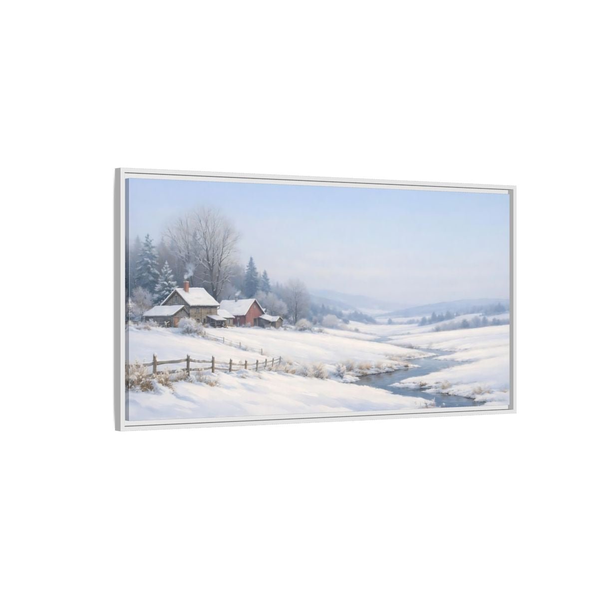 Landscape Nature Winter Farm - Framed Canvas Wall Art Print - YesArtYes