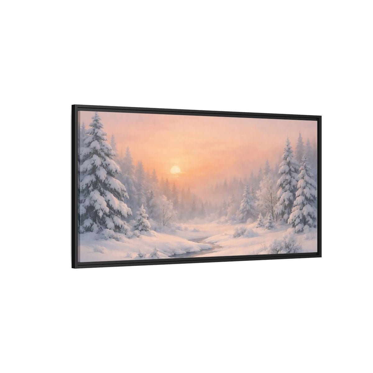 Landscape Nature Winter Forest Pink - Framed Canvas Wall Art Print - YesArtYes