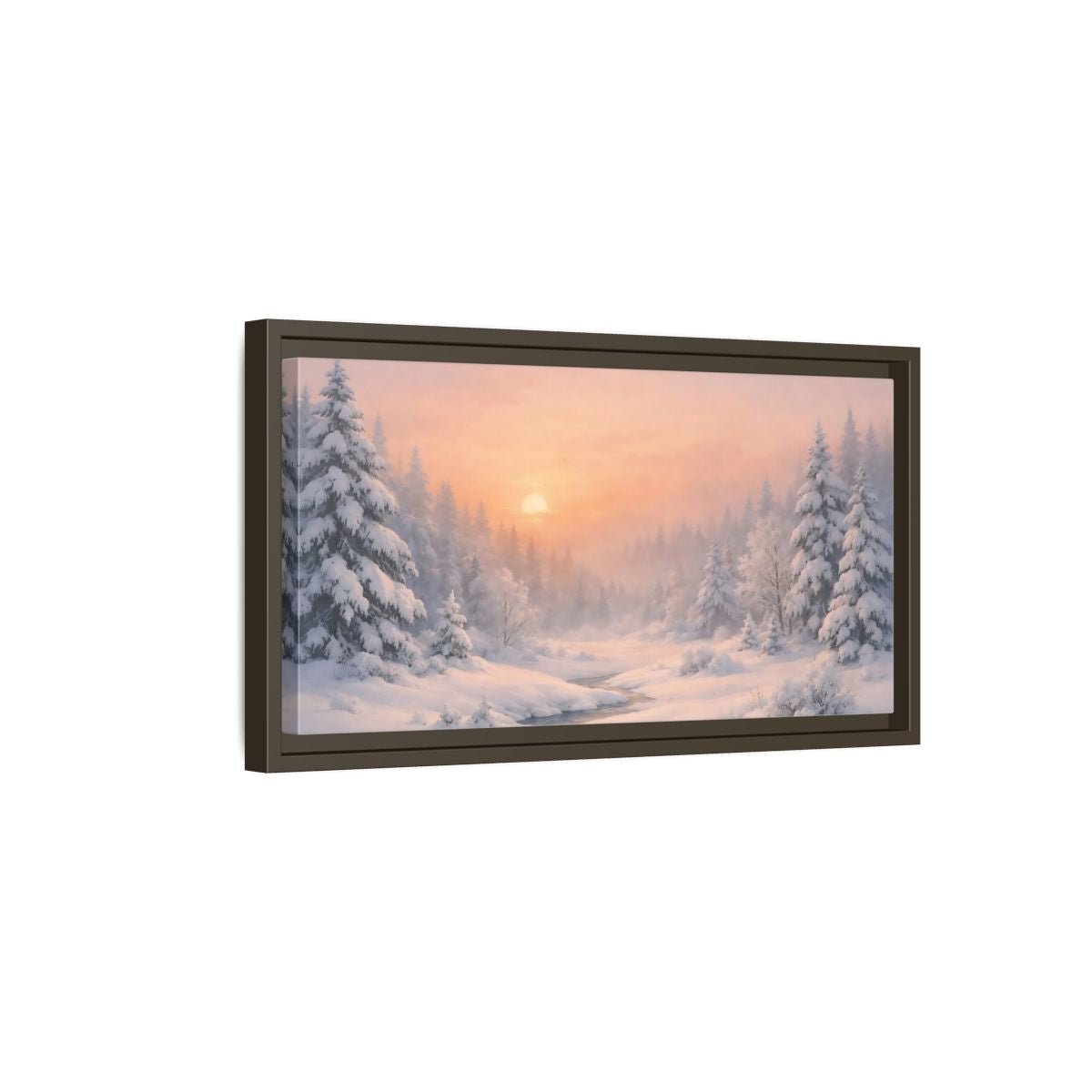 Landscape Nature Winter Forest Pink - Framed Canvas Wall Art Print - YesArtYes