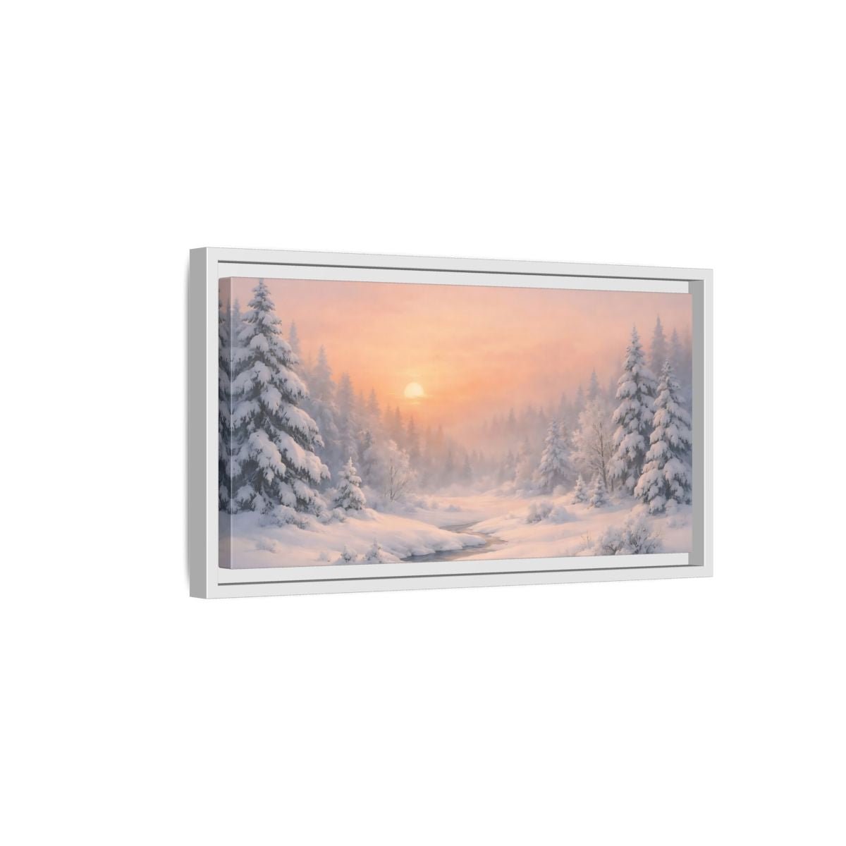 Landscape Nature Winter Forest Pink - Framed Canvas Wall Art Print - YesArtYes