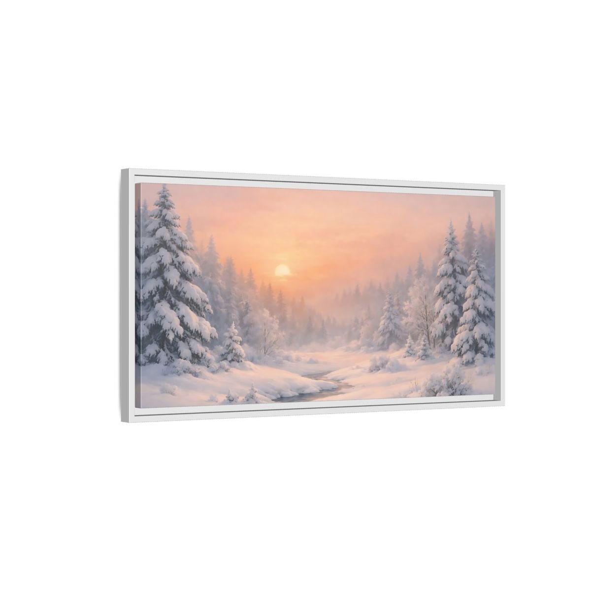 Landscape Nature Winter Forest Pink - Framed Canvas Wall Art Print - YesArtYes