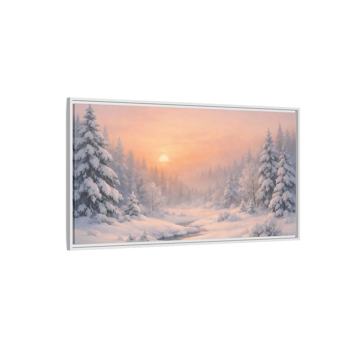 Landscape Nature Winter Forest Pink - Framed Canvas Wall Art Print - YesArtYes