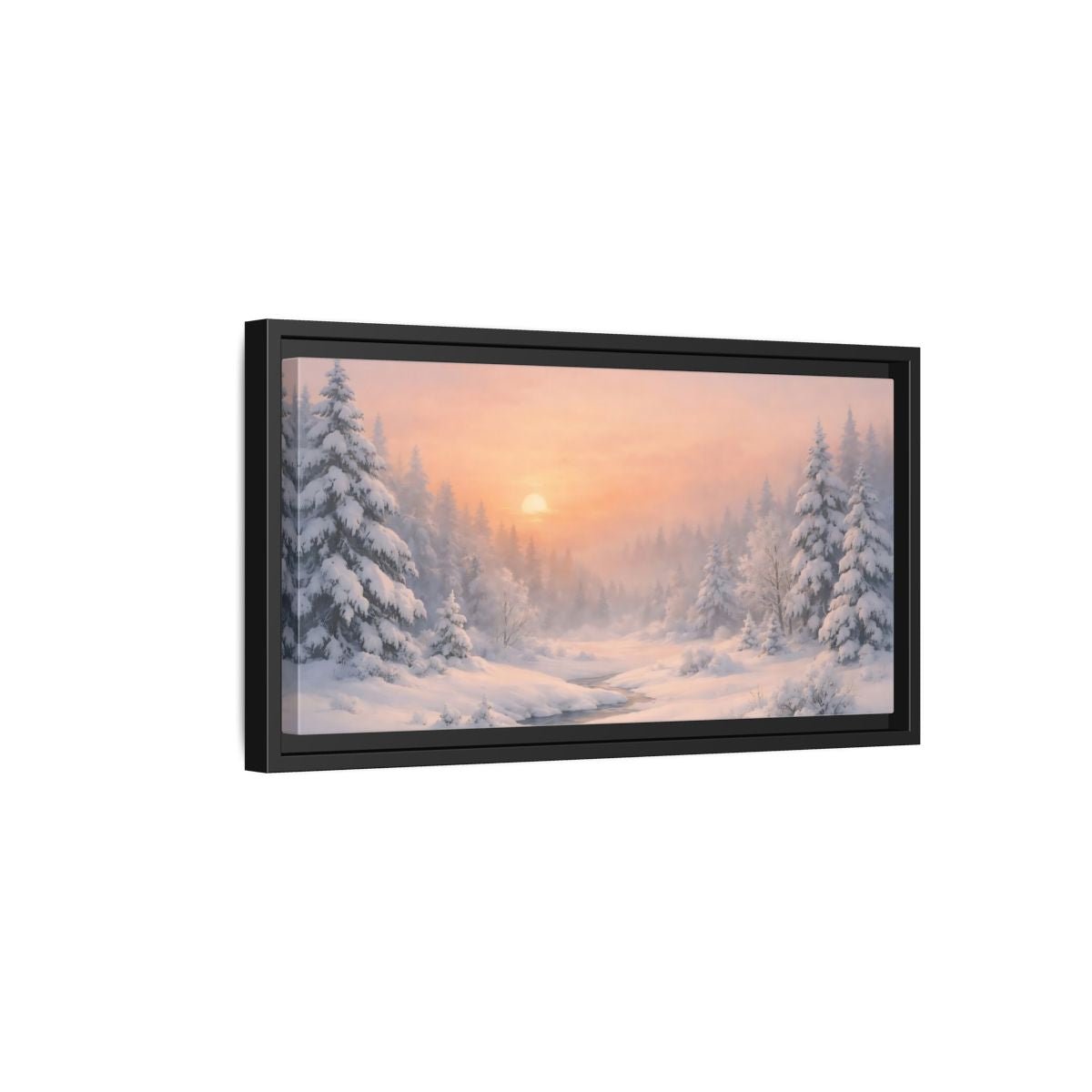 Landscape Nature Winter Forest Pink - Framed Canvas Wall Art Print - YesArtYes