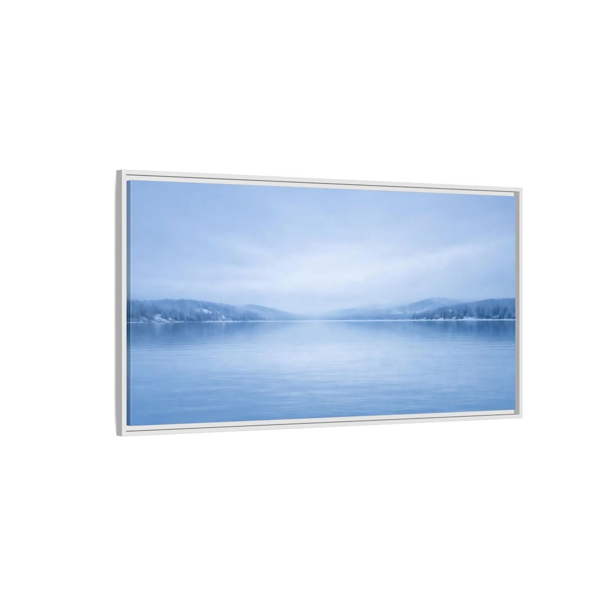 Landscape Nature Winter Lake Misty Blue - Framed Canvas Wall Art Print - YesArtYes