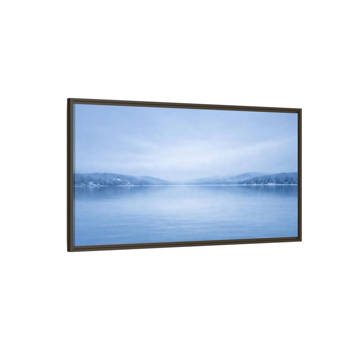 Landscape Nature Winter Lake Misty Blue - Framed Canvas Wall Art Print - YesArtYes