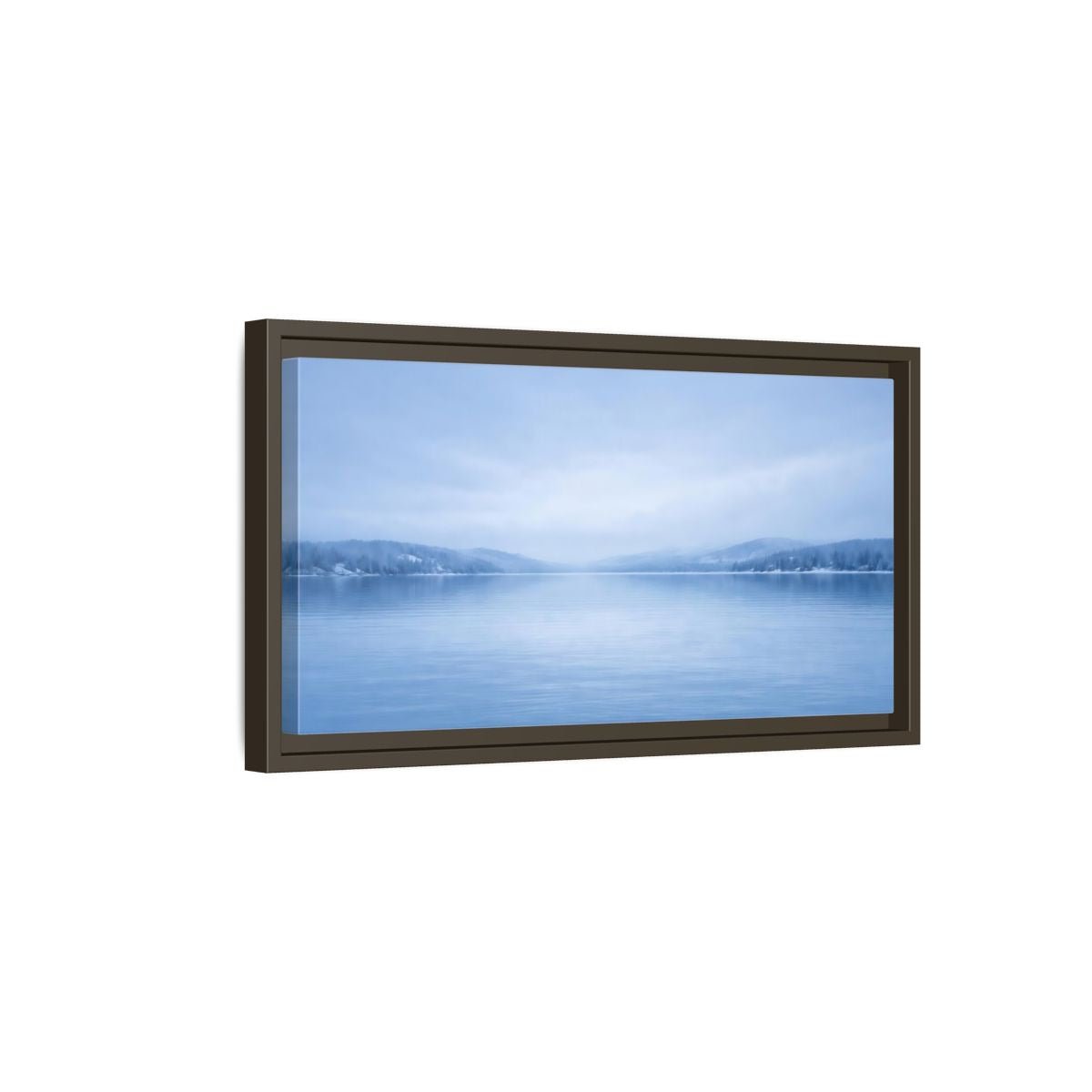 Landscape Nature Winter Lake Misty Blue - Framed Canvas Wall Art Print - YesArtYes
