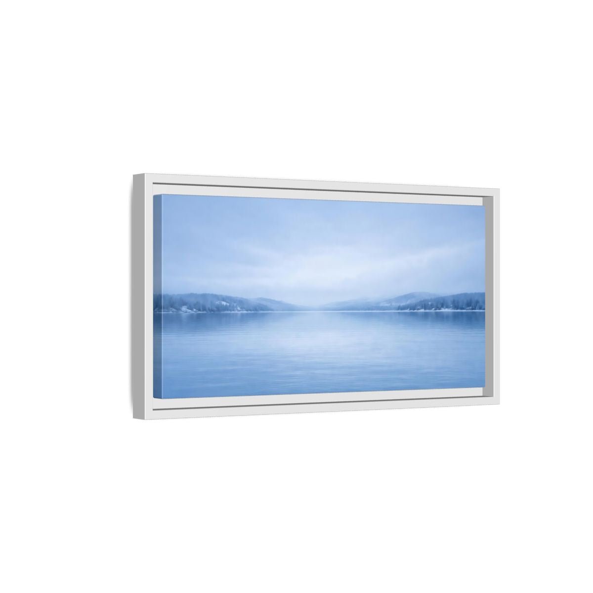 Landscape Nature Winter Lake Misty Blue - Framed Canvas Wall Art Print - YesArtYes
