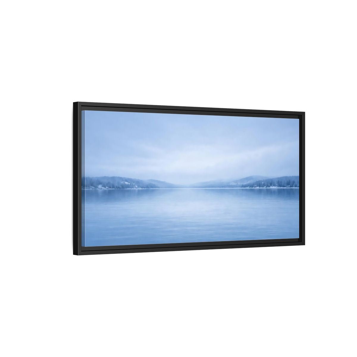 Landscape Nature Winter Lake Misty Blue - Framed Canvas Wall Art Print - YesArtYes
