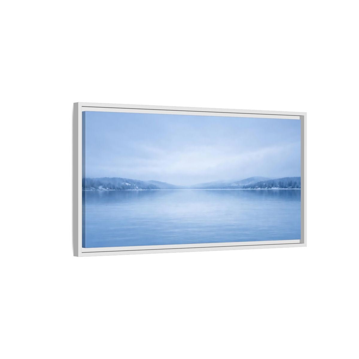 Landscape Nature Winter Lake Misty Blue - Framed Canvas Wall Art Print - YesArtYes