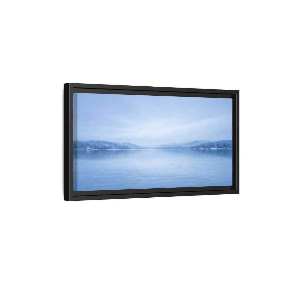 Landscape Nature Winter Lake Misty Blue - Framed Canvas Wall Art Print - YesArtYes