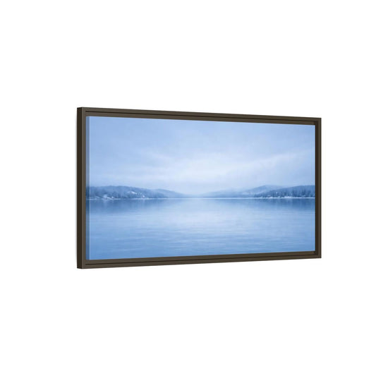 Landscape Nature Winter Lake Misty Blue - Framed Canvas Wall Art Print - YesArtYes