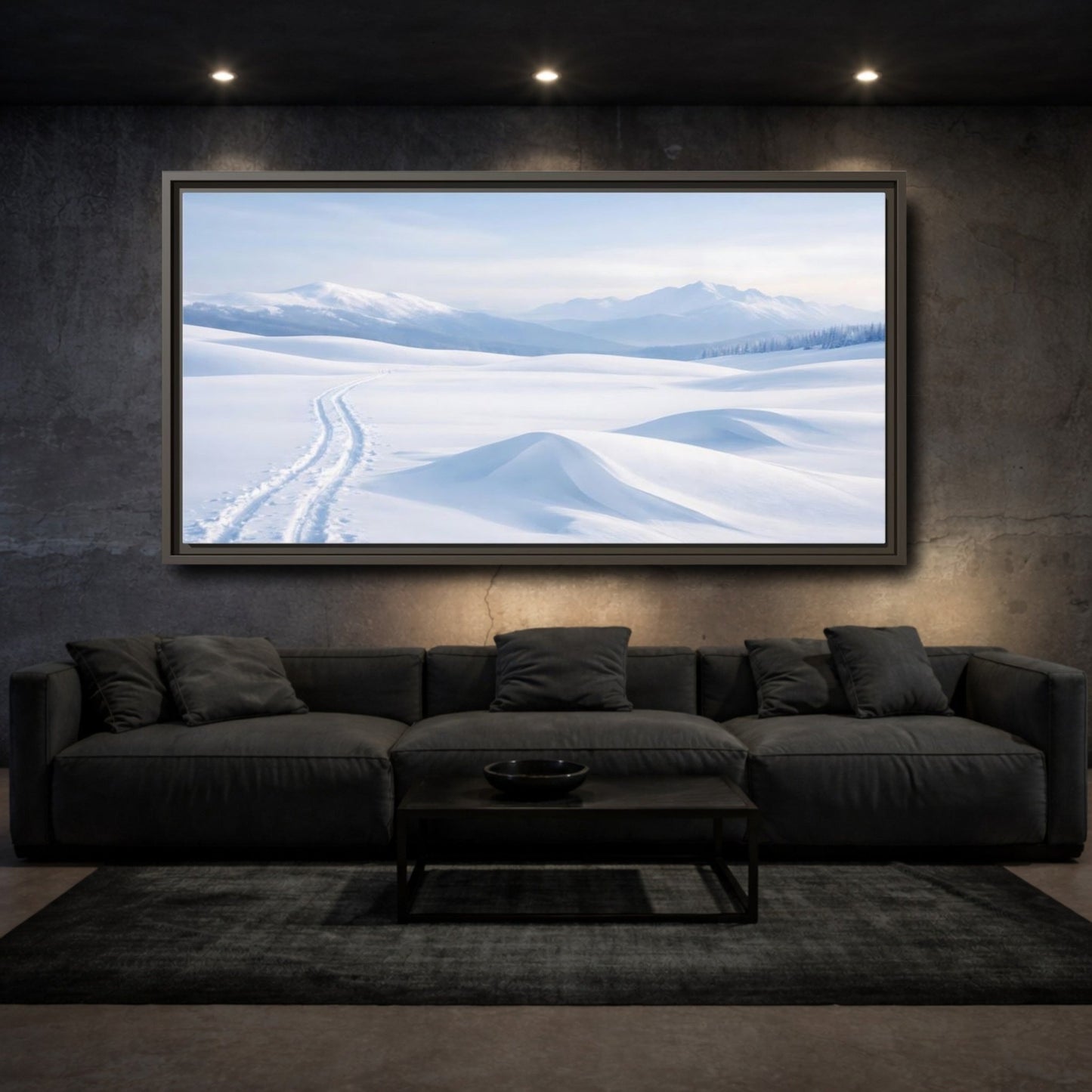 Landscape Nature Winter Snowy Blue - Framed Canvas Wall Art Print - YesArtYes