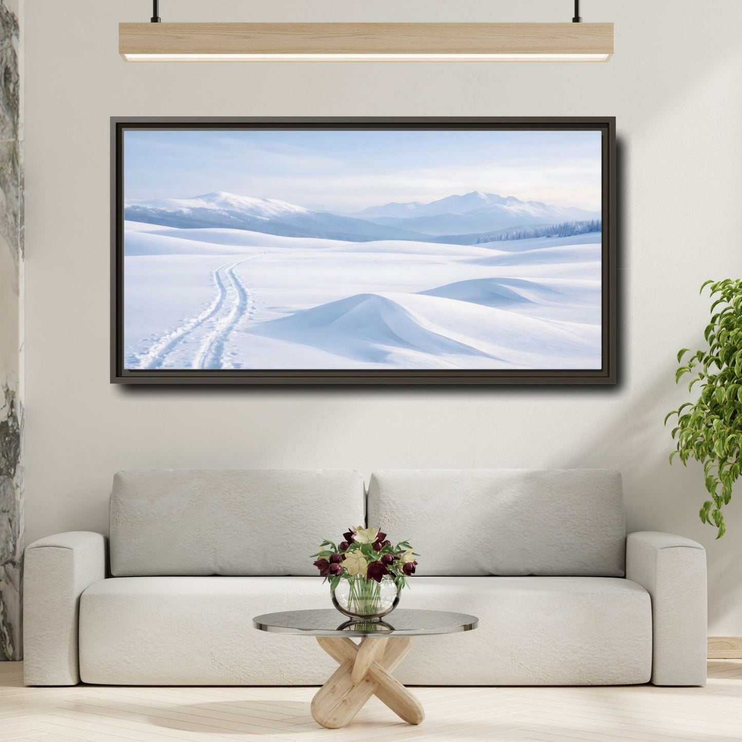 Landscape Nature Winter Snowy Blue - Framed Canvas Wall Art Print - YesArtYes